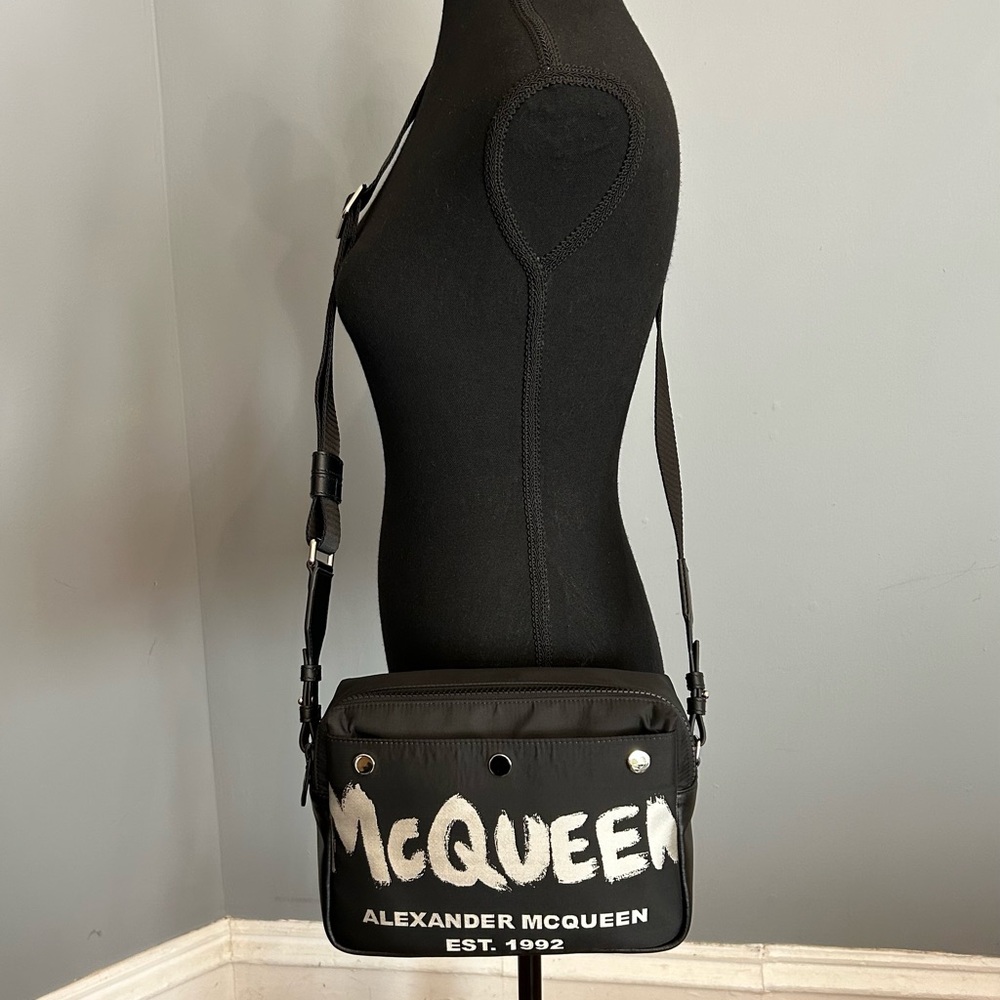 Alexander McQueen Men’s Black Crossbody Graffiti Messenger Bag